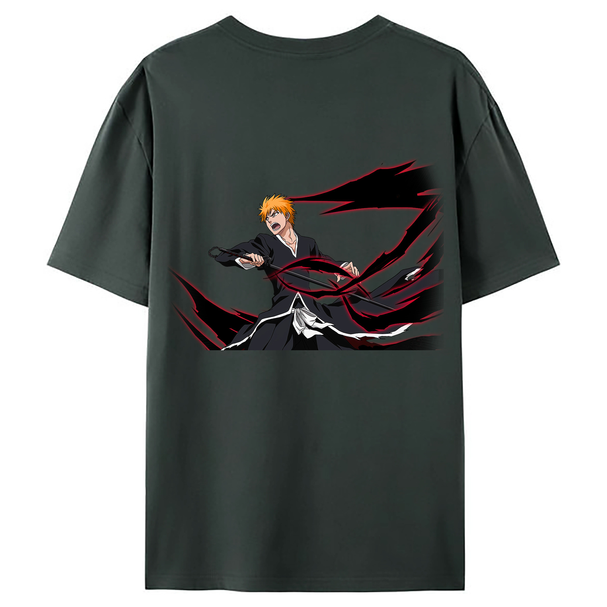 （画像用） ブリーチ 黒崎一護（くろさき いちご）BLEACH Kurosaki Ichigo 綿100％ メンズ半袖Tシャツ（バックプリント） 通気性